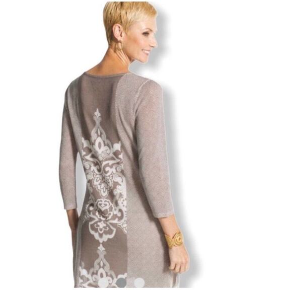 Chico’s Womens Cream Geometric Print Tunic Top Sweater Size 0 US Medium Stretch - Picture 8 of 11